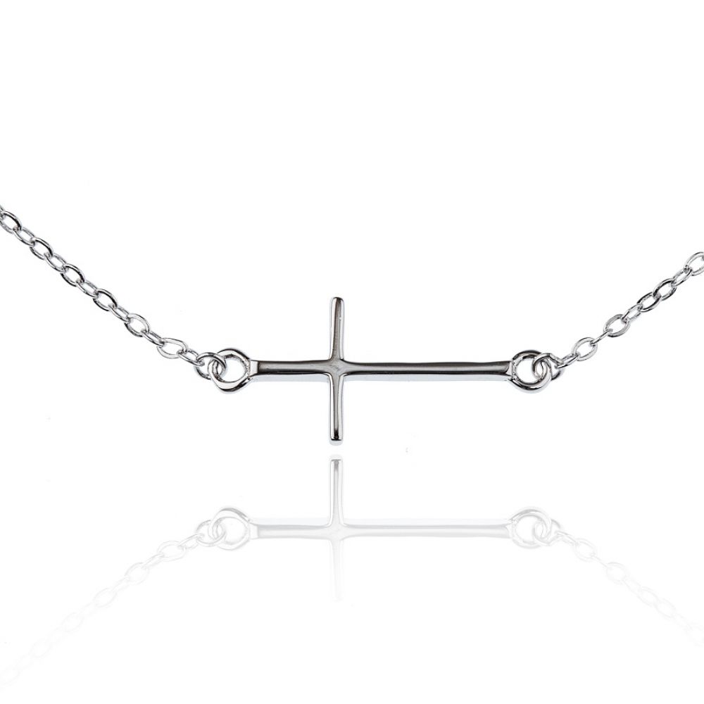 Stříbrný náhrdelník ležící křížek - rhodium