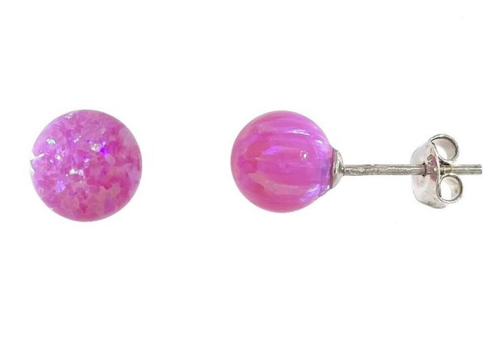 Stříbrné náušnice kulička - opál růžový 8mm na puzetu