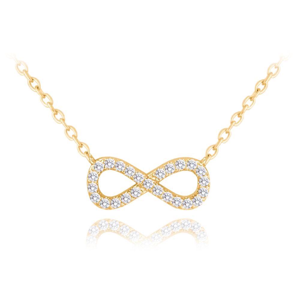 MINET Pozlacený stříbrný náhrdelník NEKONEČNO s bílými zirkony