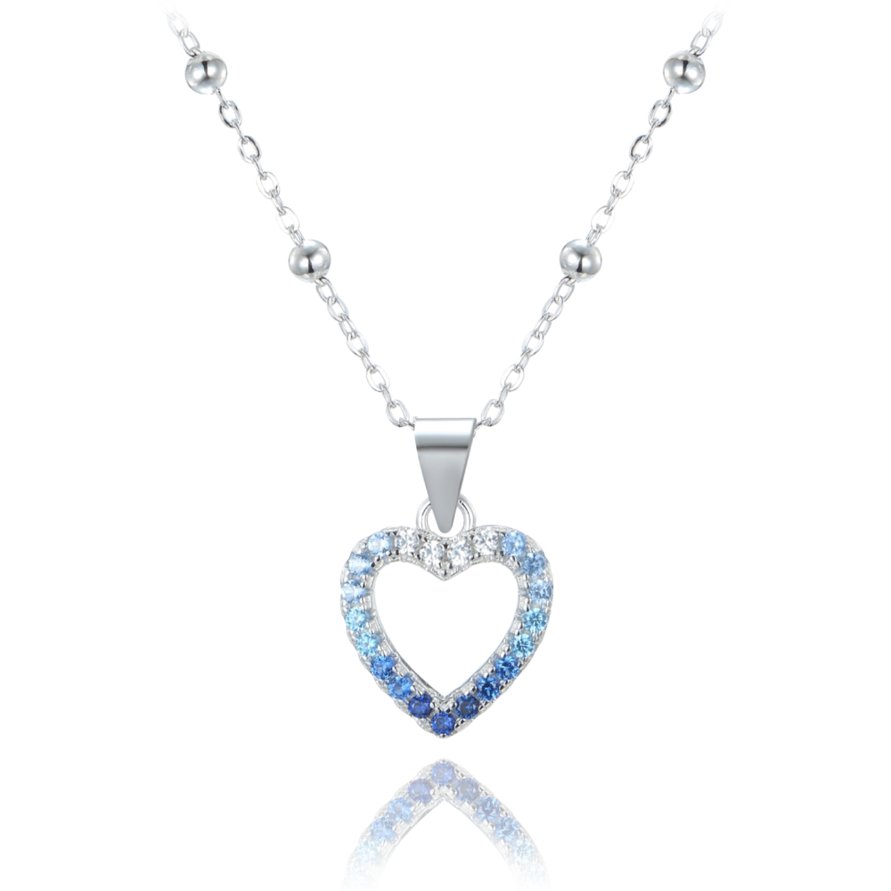 MINET Stříbrný náhrdelník srdce se zirkony v modrých odstínech