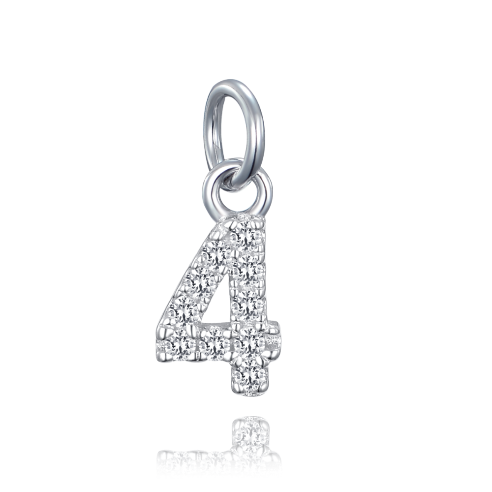 MINET Stříbrný přívěs číslice "4" vykládaný zirkony