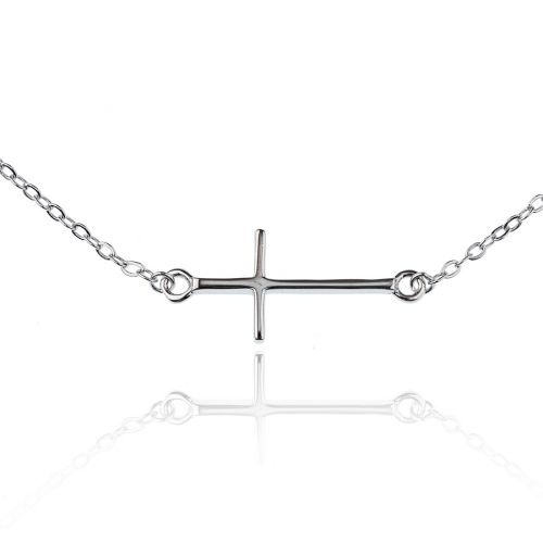 Stříbrný náhrdelník ležící křížek - rhodium