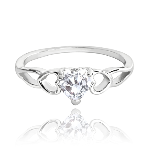 MINET Stříbrný prsten LOVE s bilým srdíčkovým zirkonem vel. 57 