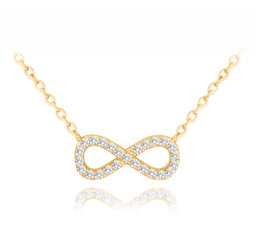 MINET Pozlacený stříbrný náhrdelník NEKONEČNO s bílými zirkony