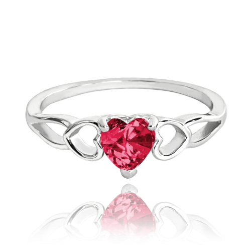 MINET Stříbrný prsten LOVE s červeným srdíčkovým zirkonem vel. 51 