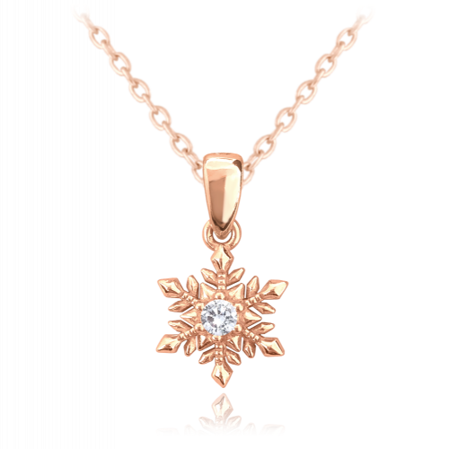 MINET Rose gold stříbrný náhrdelník SNĚHOVÁ VLOČKA s bílými zirkony