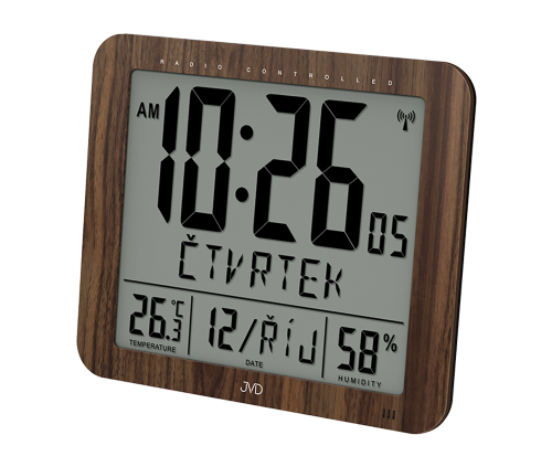 Rádiem řízené digitální hodiny s budíkem JVD hnědé DH9335.2