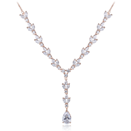 MINET Luxusní rose gold stříbrný náhrdelník se zirkony Ag 925/1000 16,35g