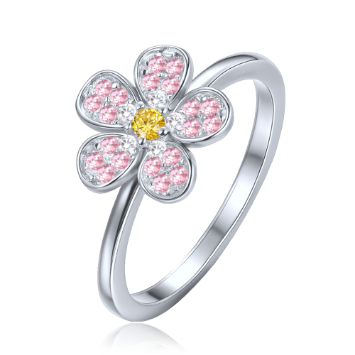 MINET Dětský stříbrný prsten kytička s růžovým, bílým a žlutým zirkonem vel. 47