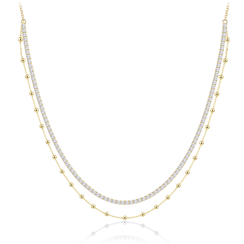 MINET Elegantní dvojitý pozlacený stříbrný náhrdelník s bílým zirkonem