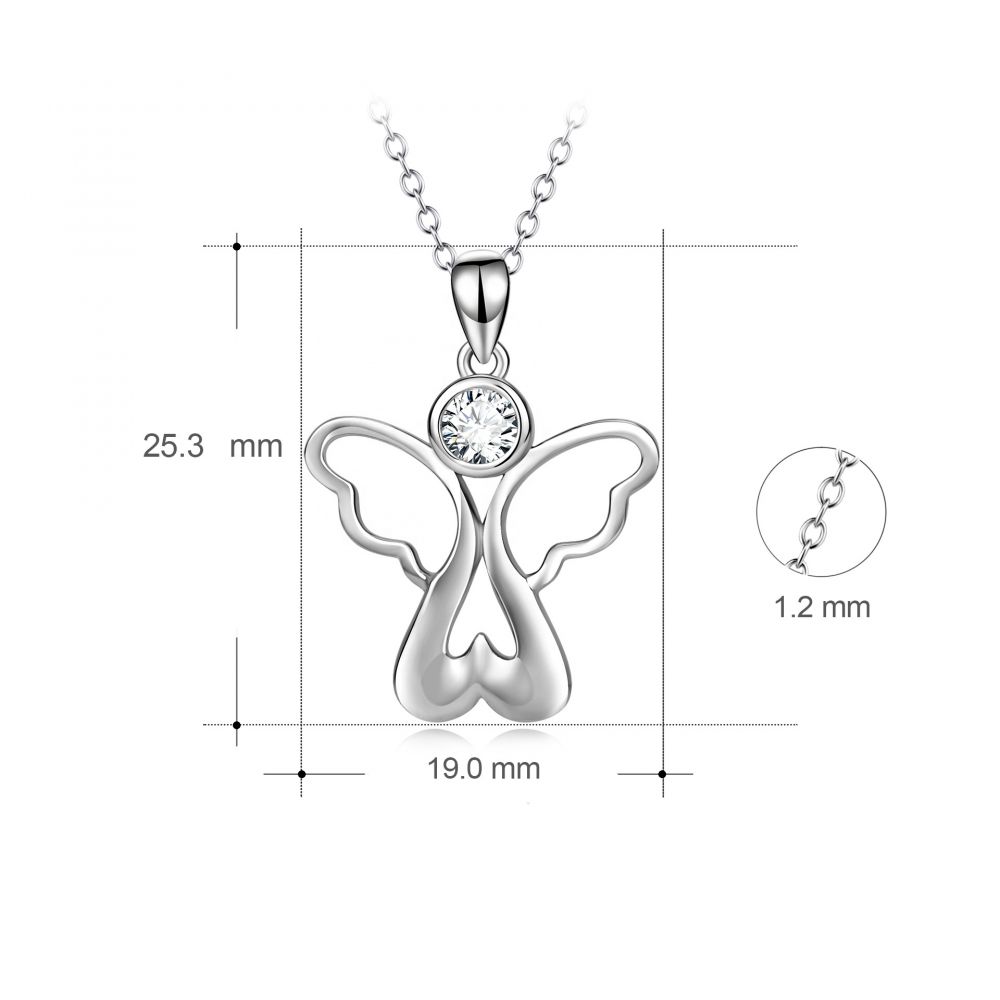 Stříbrný náhrdelník anděl s jedním zirkonem