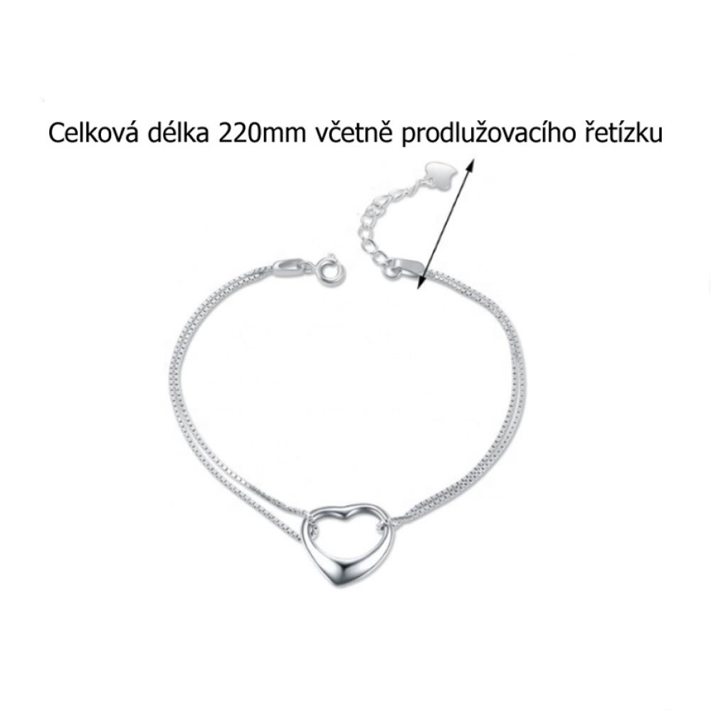 Stříbrný náramek srdce
