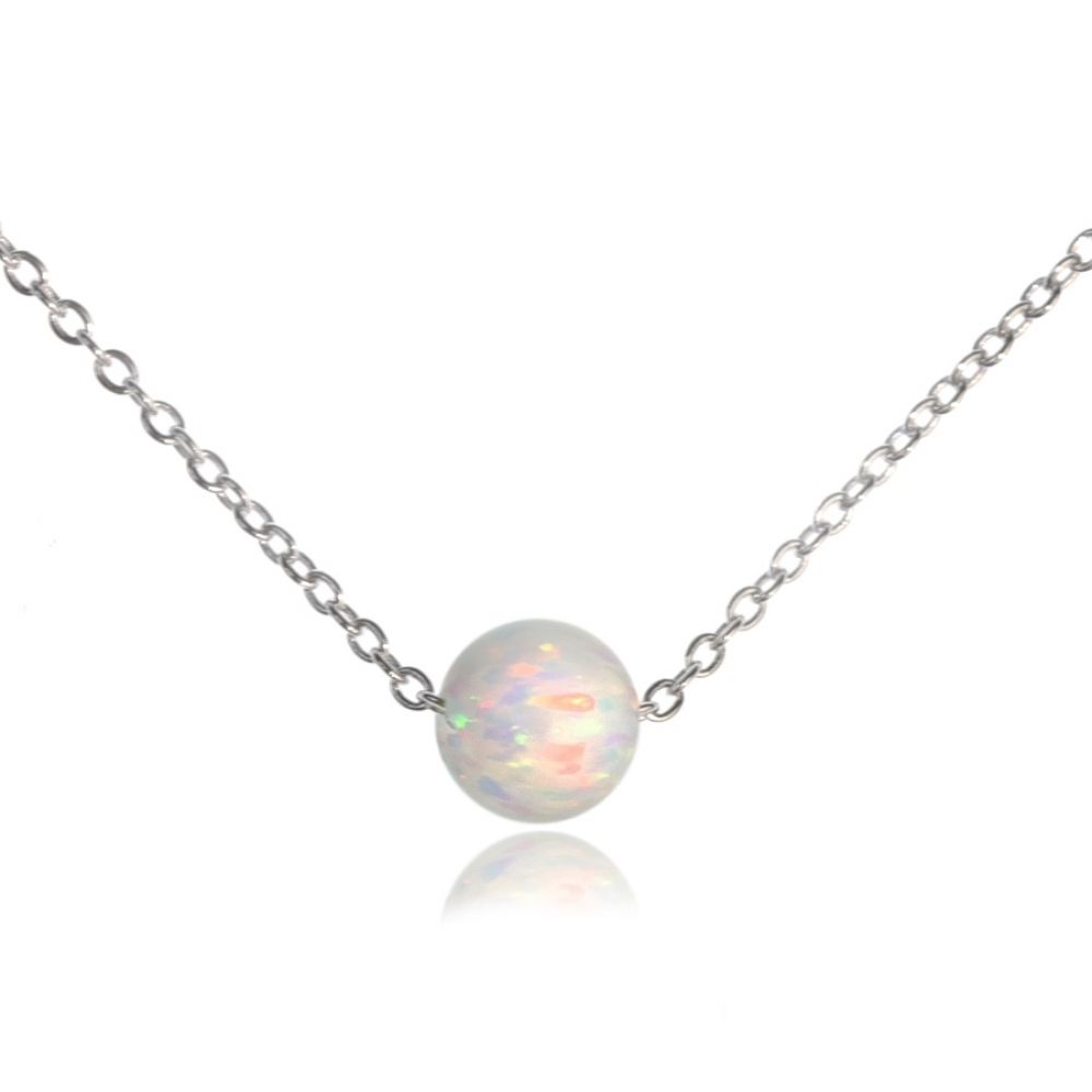 Stříbrný náhrdelník s kuličkou z bílého opálu