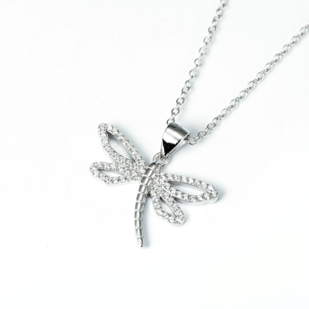 Stříbrný náhrdelník vážka se zirkony
