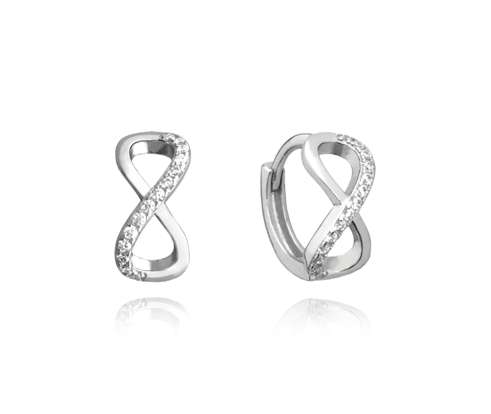 Stříbrné náušnice MINET NEKONEČNO s bílými zirkony