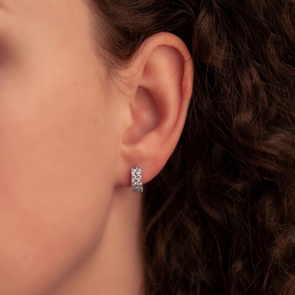 Stříbrné náušnice kroužky se dvěma řadami zirkonů