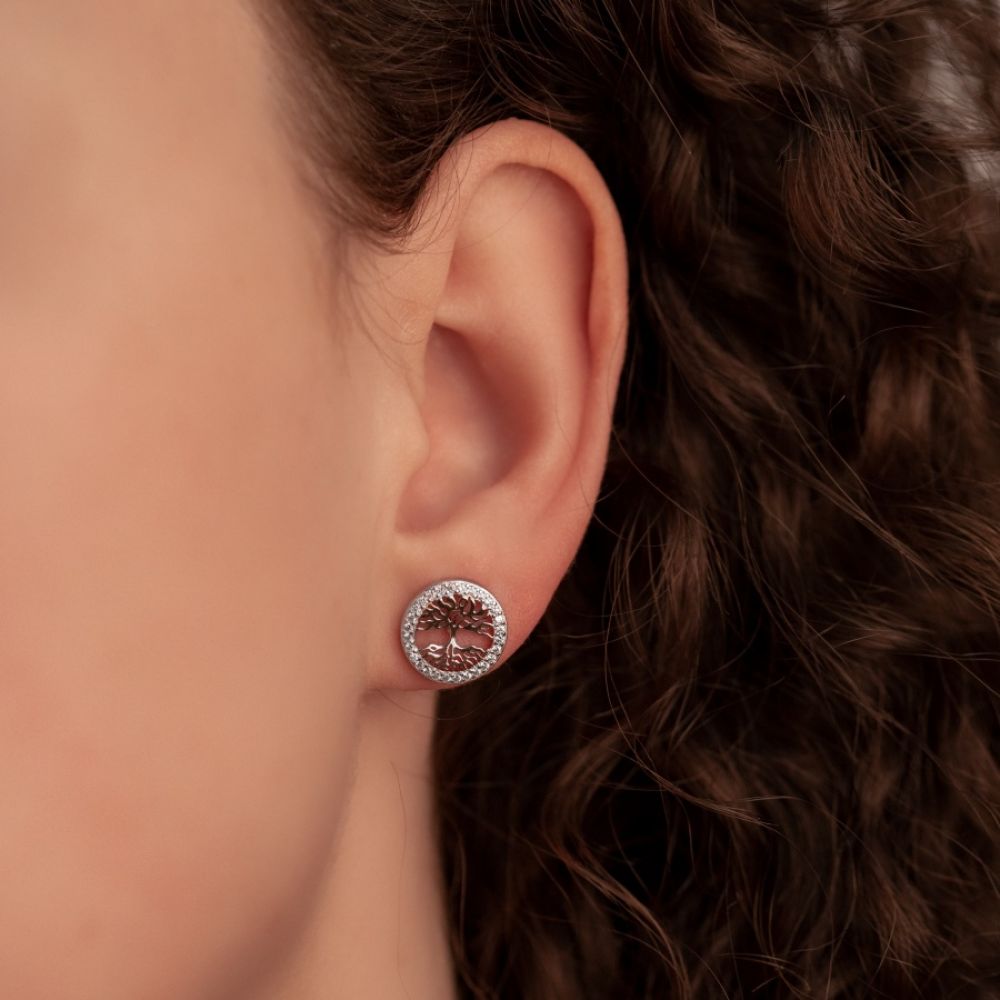 Stříbrné náušnice Strom života se zirkony