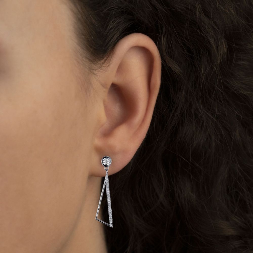 Stříbrné náušnice visací trojúhelníky se zirkony