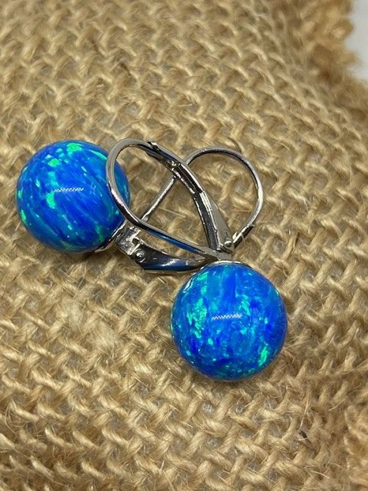 Stříbrné náušnice kulička - opál modrý 10mm