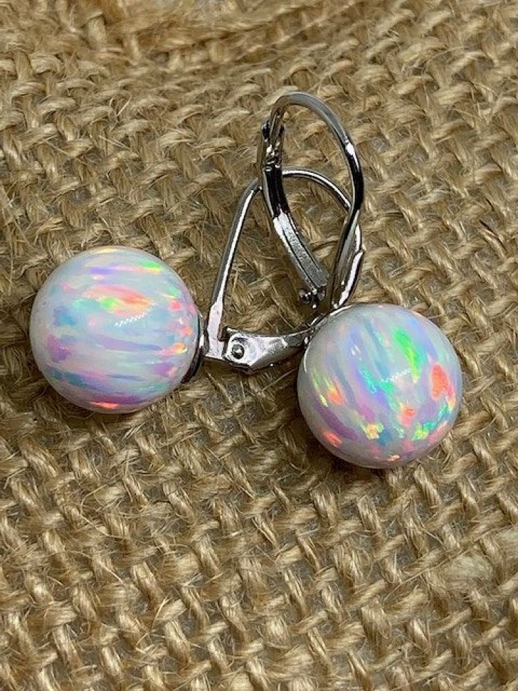 Stříbrné náušnice kulička - opál bílý 10mm