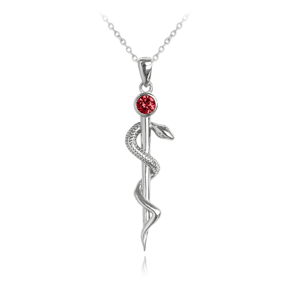 MINET Stříbrný náhrdelník AESKULAPOVA HŮL s červeným zirkonem