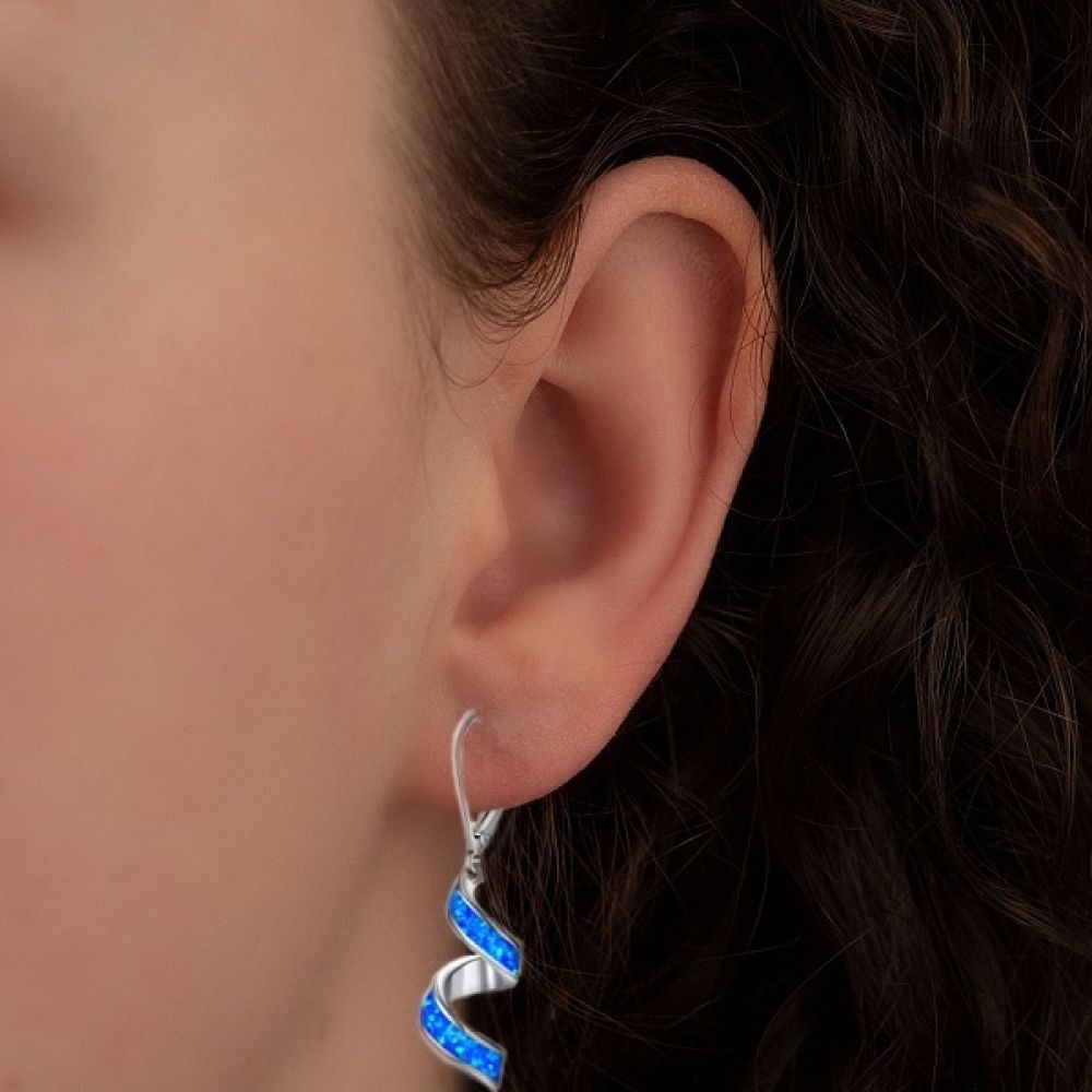 Stříbrné náušnice spirály s modrým opálem
