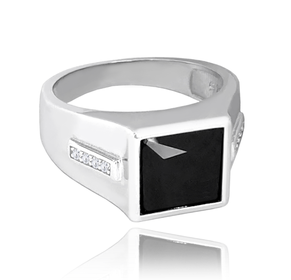 MINET Pánský pečetní stříbrný prsten s černým zirkonem vel. 62