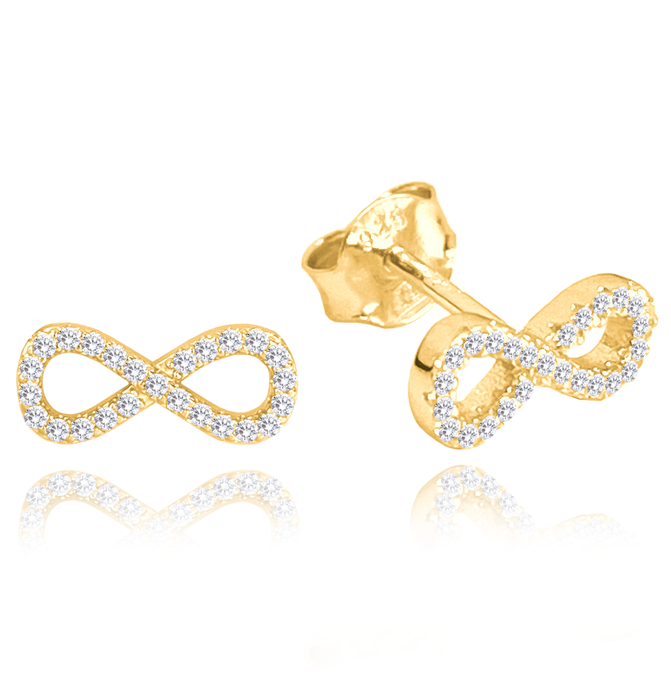 MINET Pozlacené stříbrné náušnice NEKONEČNO s bílými zirkony