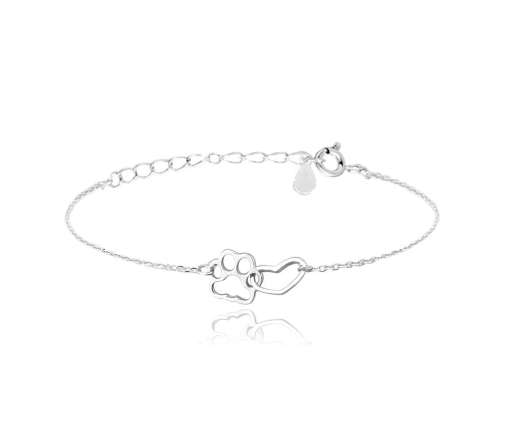 MINET Stříbrný náramek TLAPKA se srdíčkem