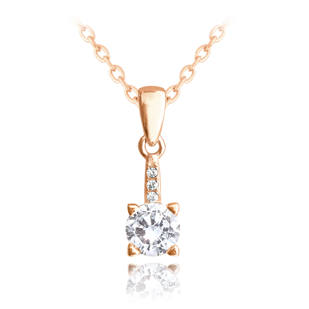 MINET Rose gold elegantní stříbrný náhrdelník s bílým zirkonem