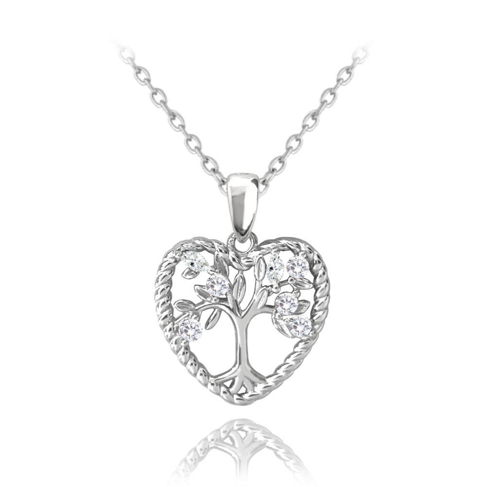 MINET Stříbrný náhrdelník STROM ŽIVOTA V SRDCI s bílými zirkony