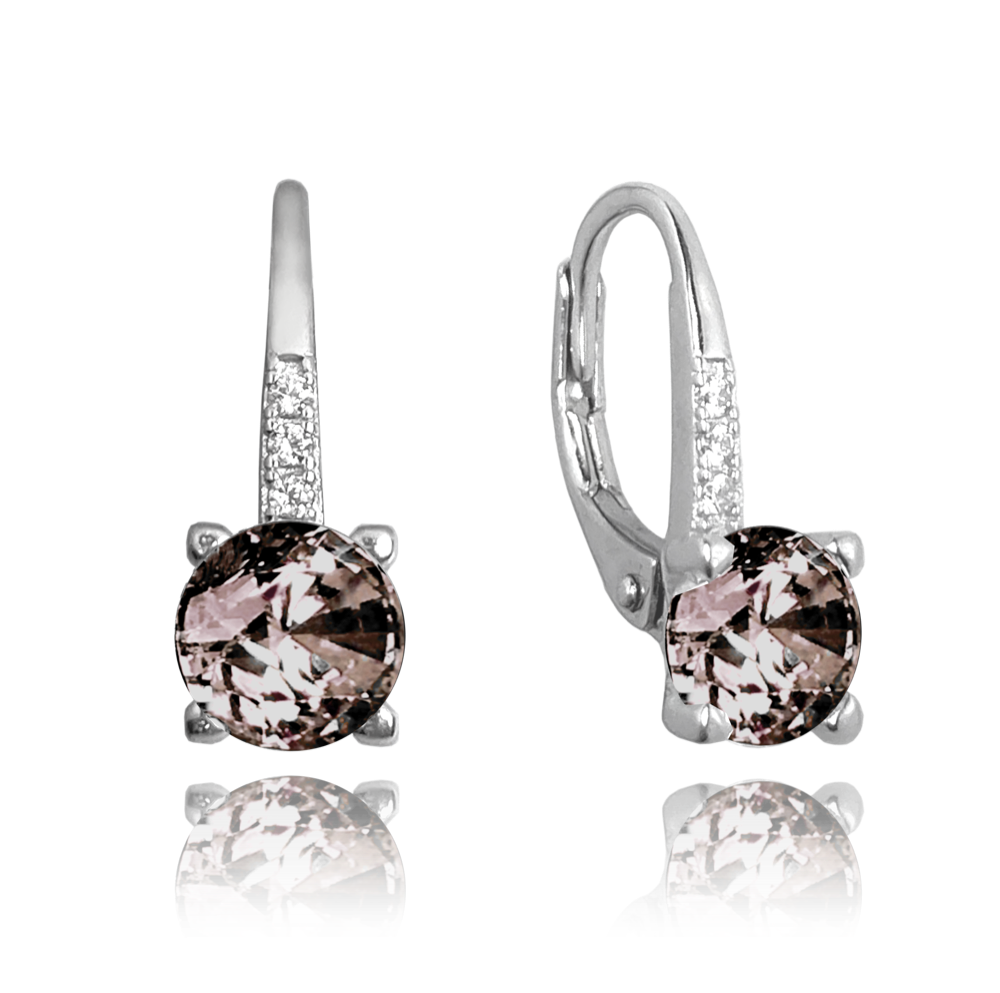 MINET Elegantní stříbrné náušnice s hnědým zirkonem