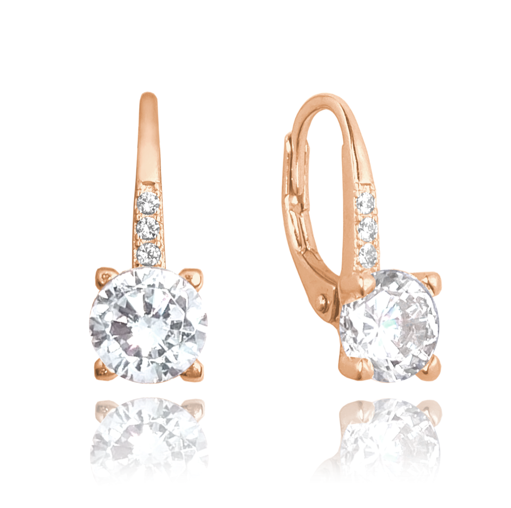 MINET Rose gold elegantní stříbrné náušnice s bílým zirkonem