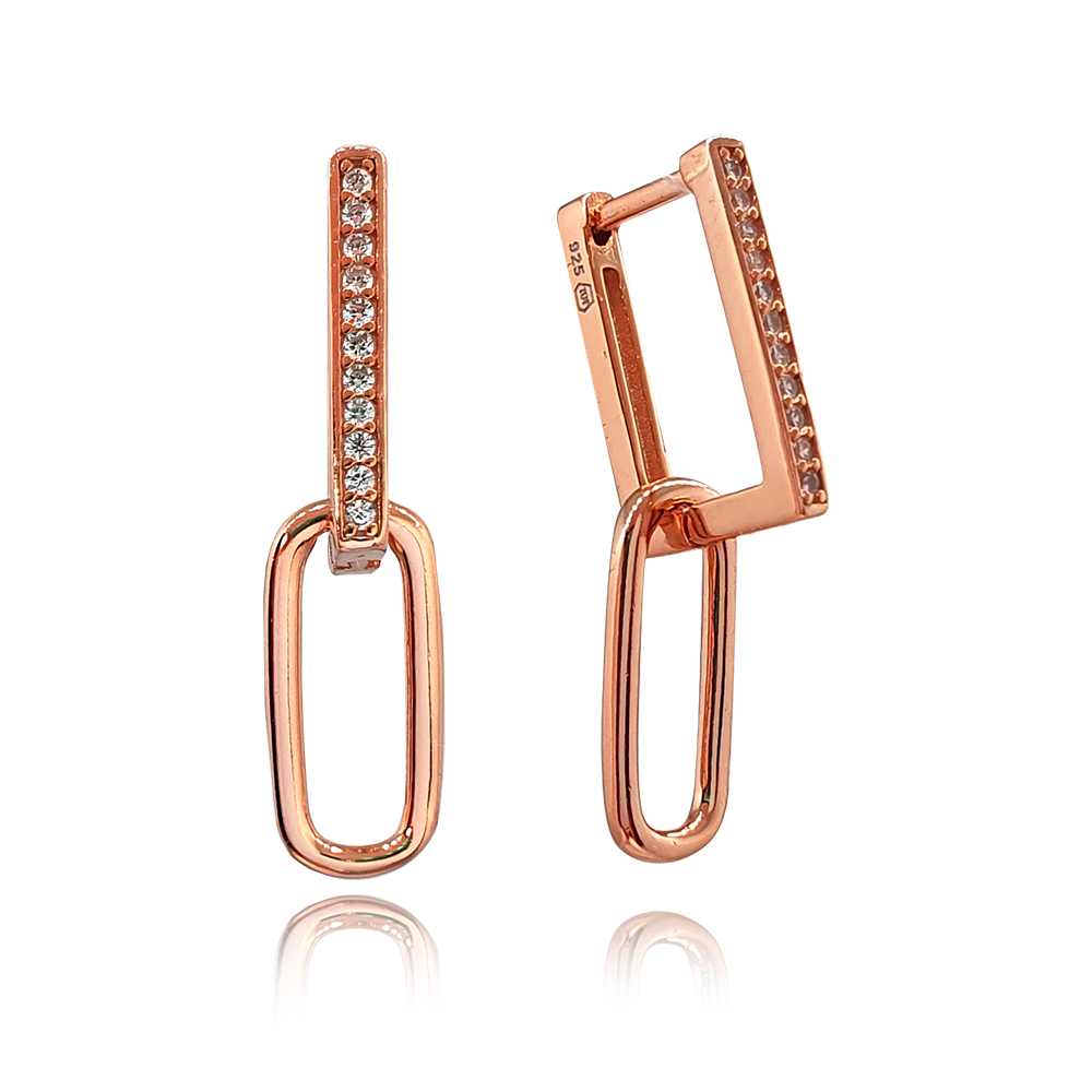 MINET Rose gold stříbrné náušnice v italském stylu s bílými zirkony 