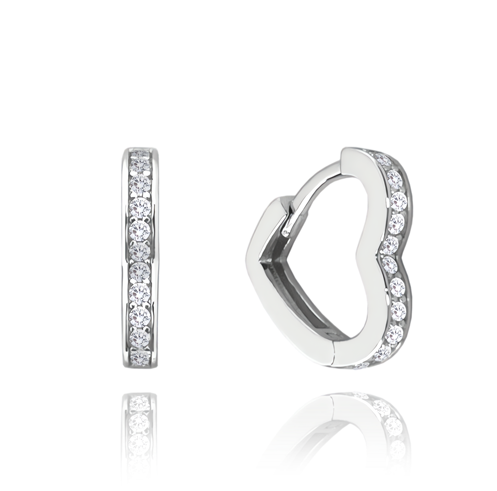 MINET Stříbrné náušnice SRDÍČKA s bílými zirkony