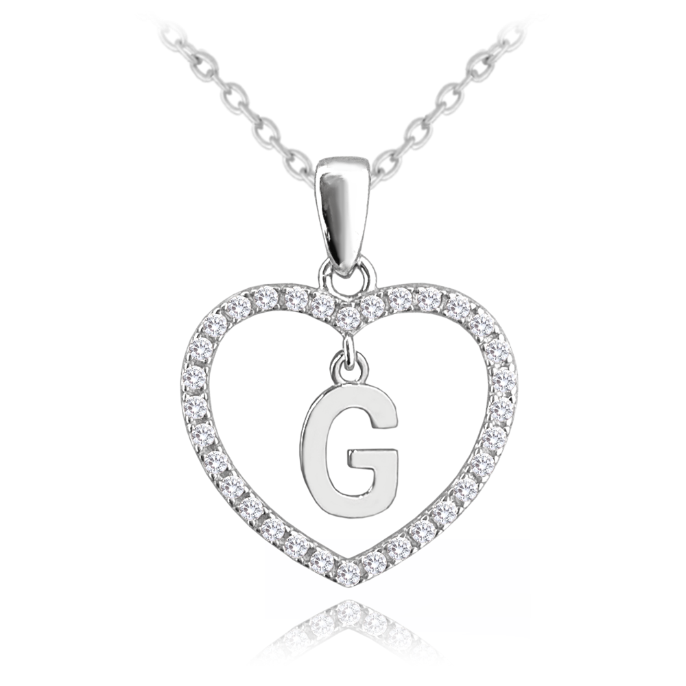 MINET Stříbrný náhrdelník písmeno v srdíčku "G" se zirkony