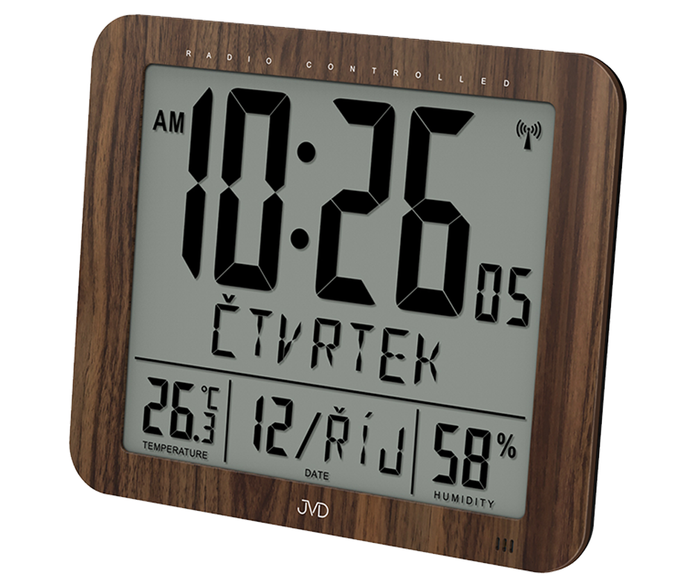 Rádiem řízené digitální hodiny s budíkem JVD hnědé DH9335.2