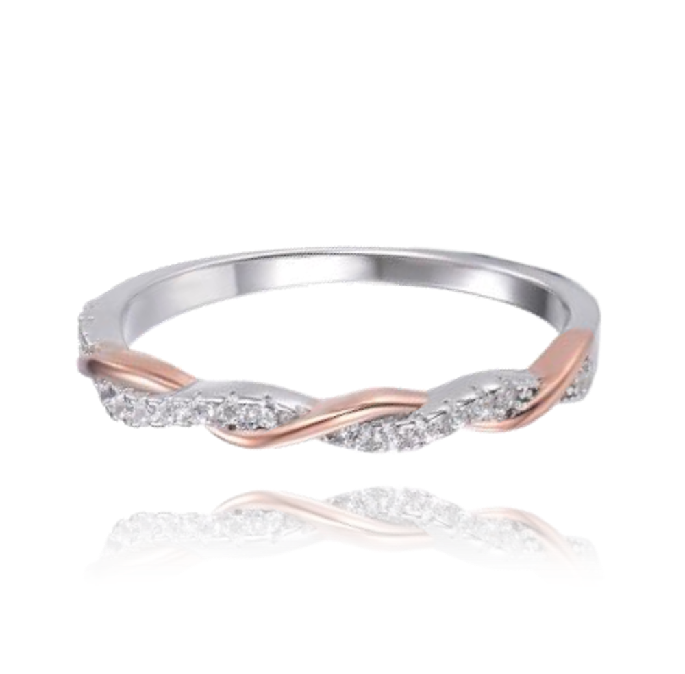 MINET Elegantní Rose gold stříbrný prsten s bílými zirkony vel. 51
