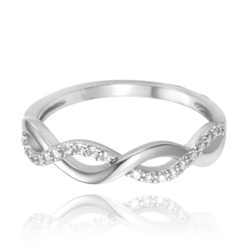 MINET Překřížený stříbrný prsten s bílým zirkonem vel. 61
