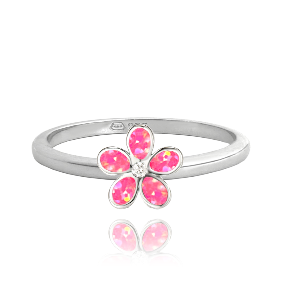 MINET Stříbrný prsten KYTIČKY s růžovými opálky vel. 54