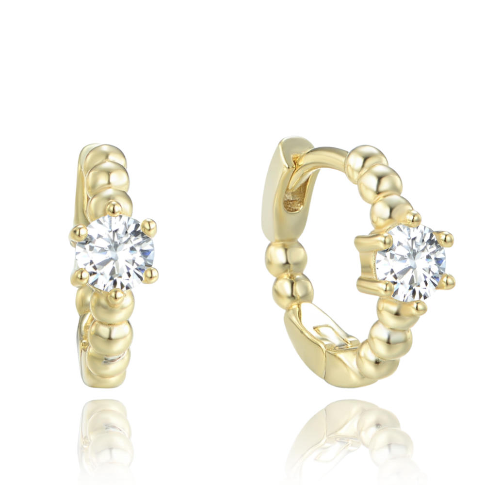 MINET Pozlacené stříbrné náušnice kroužky s bílými zirkony