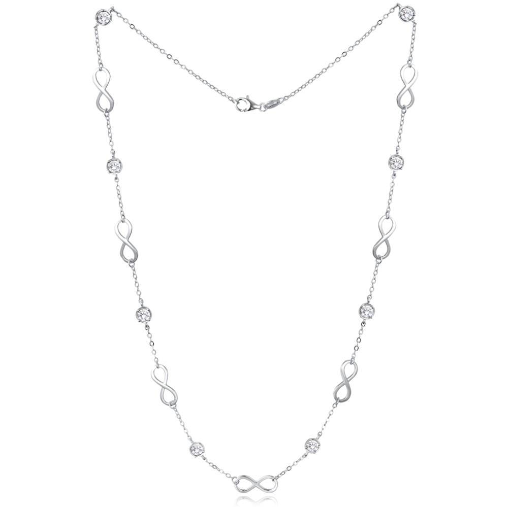 MINET Stříbrný náhrdelník nekonečno s bílými zirkony
