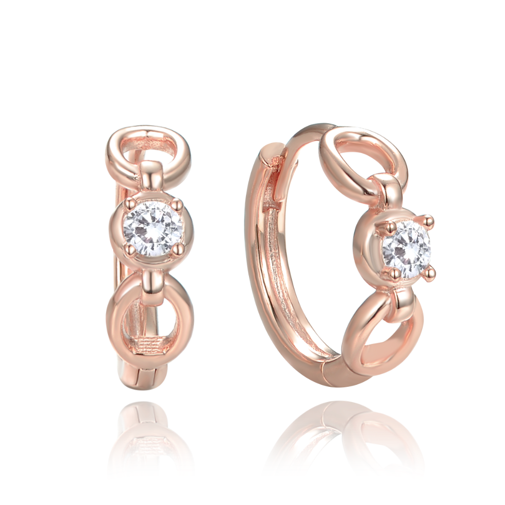 MINET Rose gold elegantní stříbrné náušnice s bílými zirkony 