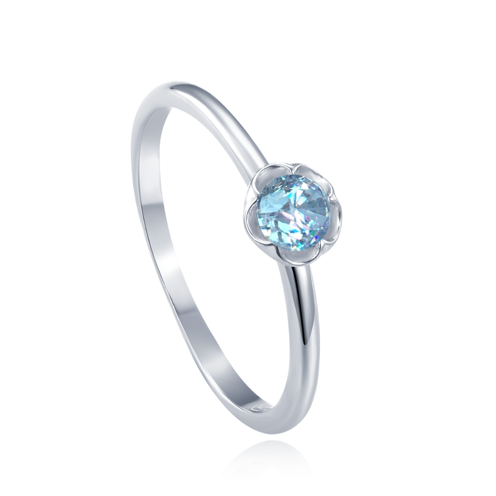 MINET Dětský stříbrný prsten kytička s modrým zirkonem vel. 50 