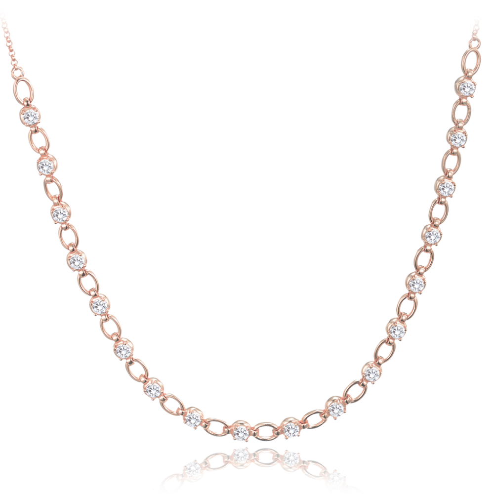 MINET Rose gold elegantní stříbrný náhrdelník s bílými zirkony 
