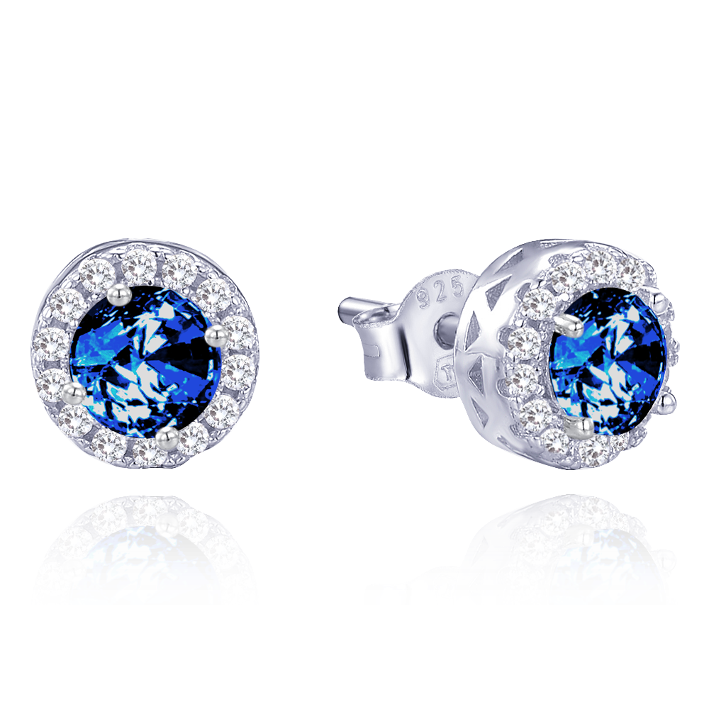 MINET Elegantní stříbrné náušnice s bílými a modrými zirkony