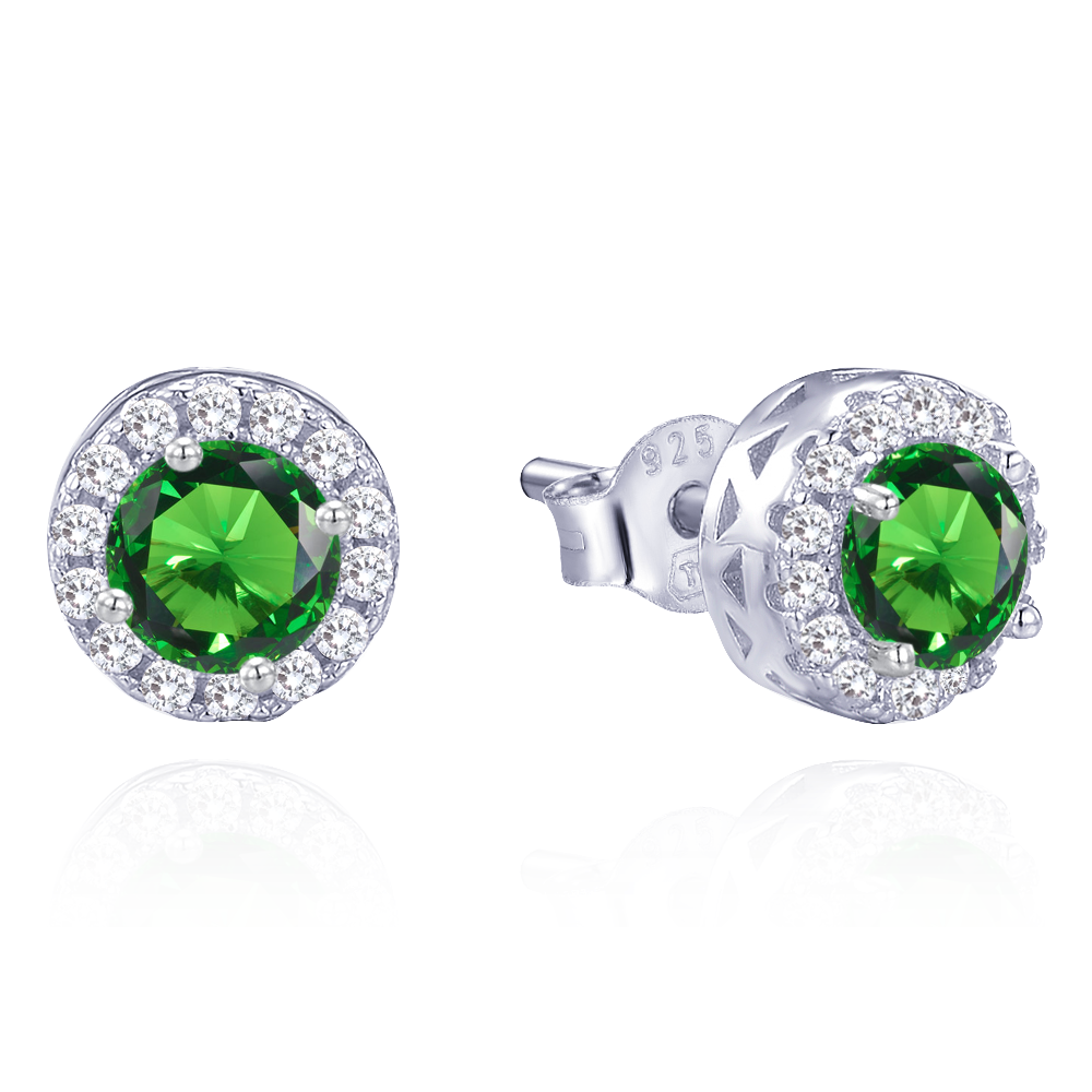 MINET Elegantní stříbrné náušnice s bílými a zelenými zirkony