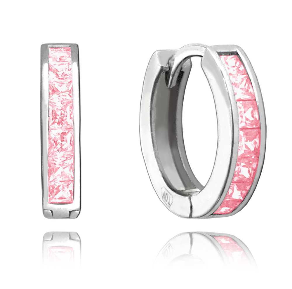 MINET Třpytivé stříbrné náušnice s velkými růžovými zirkony