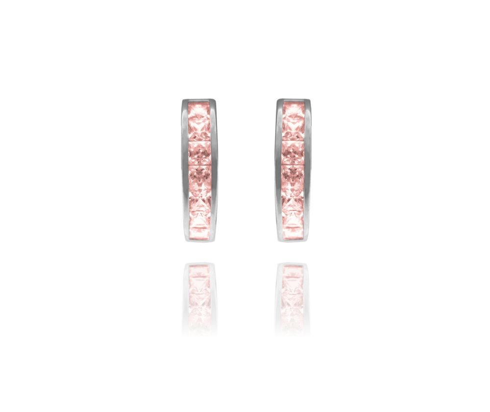 MINET Třpytivé stříbrné náušnice s velkými růžovými zirkony