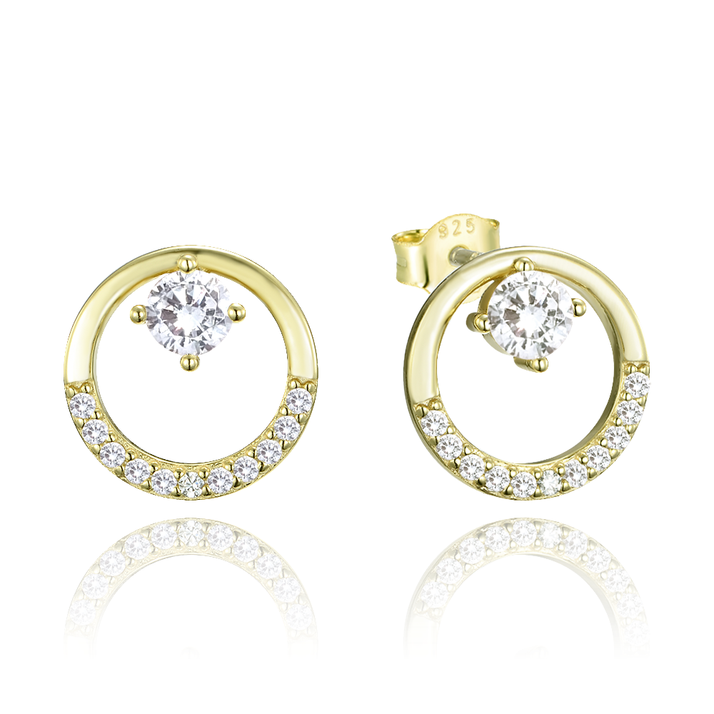 MINET Luxusní pozlacené stříbrné náušnice s bílými zirkony